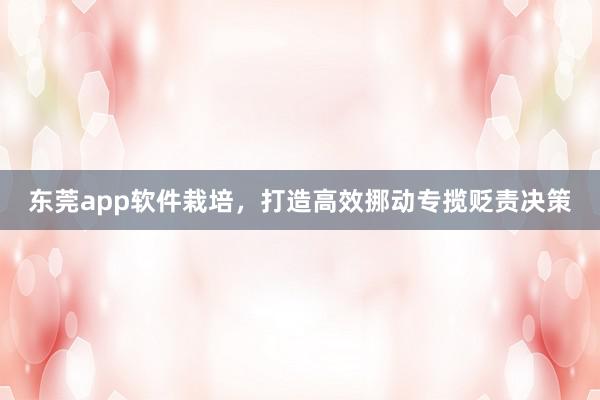 东莞app软件栽培，打造高效挪动专揽贬责决策